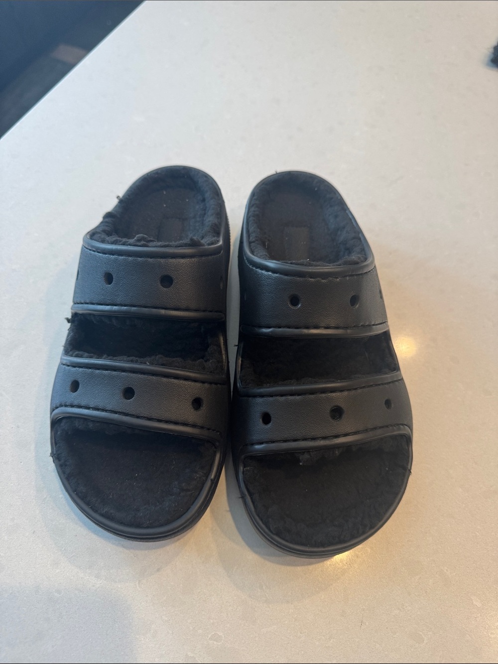 CROCS Black Plush Two-Strap Slide Sandals Mens 5